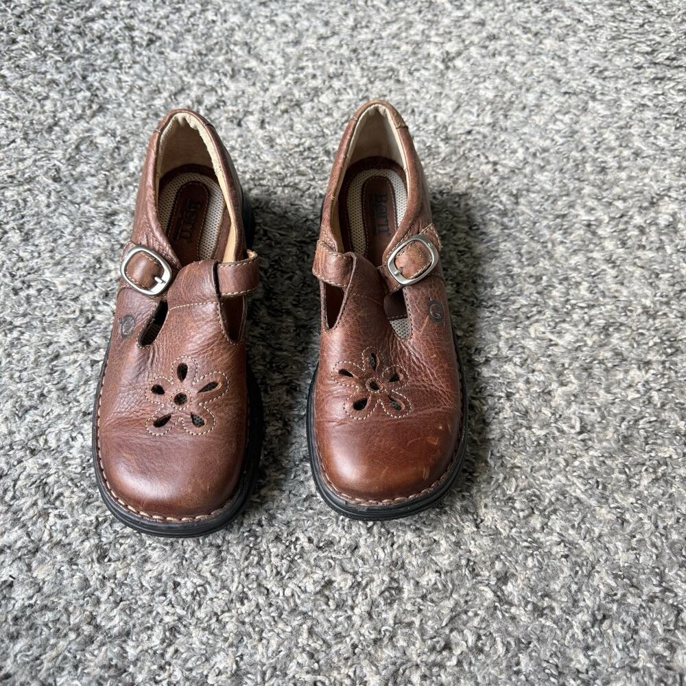Born Girls Brown Leather Mary Jane Shoes Sz 2.5 Adjustable Buckle Strap Comfort